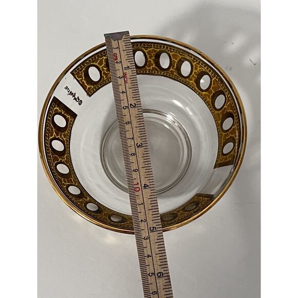 Vtg Culver Gold Antigua Glass Bowl Crackled MCM 5” Snack Trinket Candy Dish - Picture 9 of 16